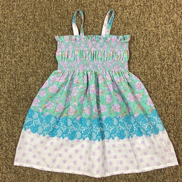 Handmade Floral and Polka Dot Sundress Kids Size Approximately 3T Not Tag - Picture 4 of 4